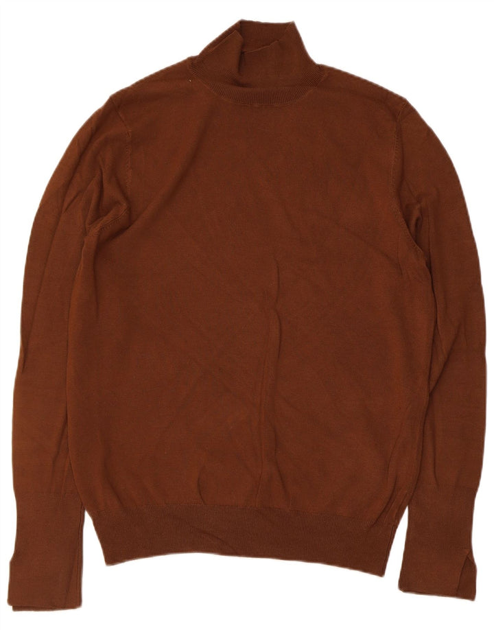 Zara Suéter tipo jersey con cuello alto para mujer, talla 40, talla grande, color marrón