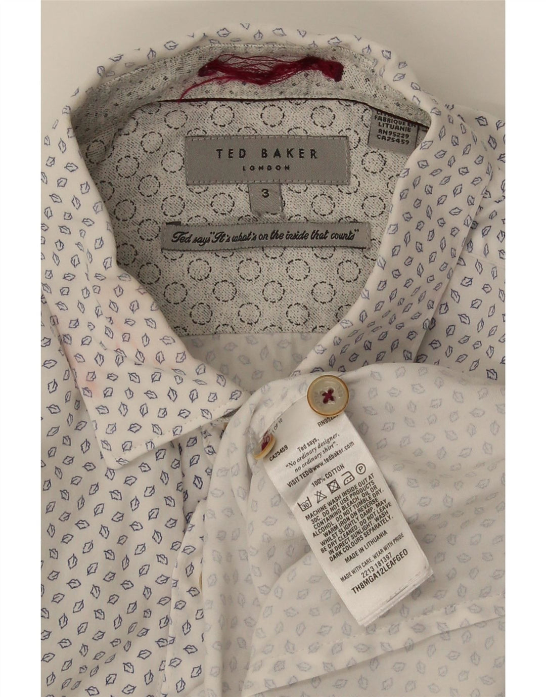 Ted Baker - Camisa con estampado abstracto para hombre, talla 3, mediana, algodón blanquecino