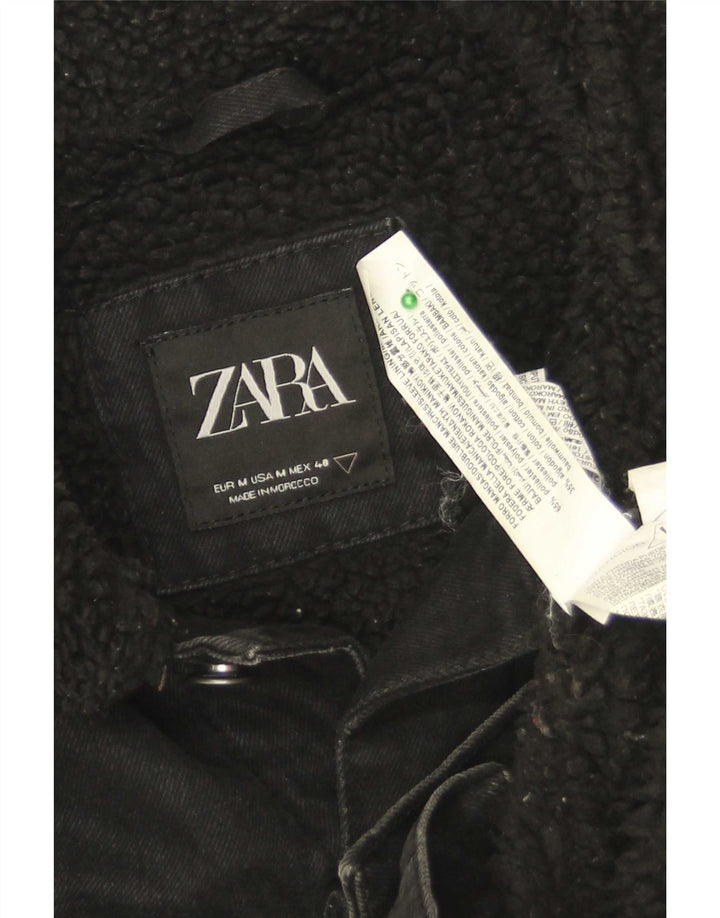 Zara Mens Sherpa Denim Jacket UK 38 Medium Negro Poliéster
