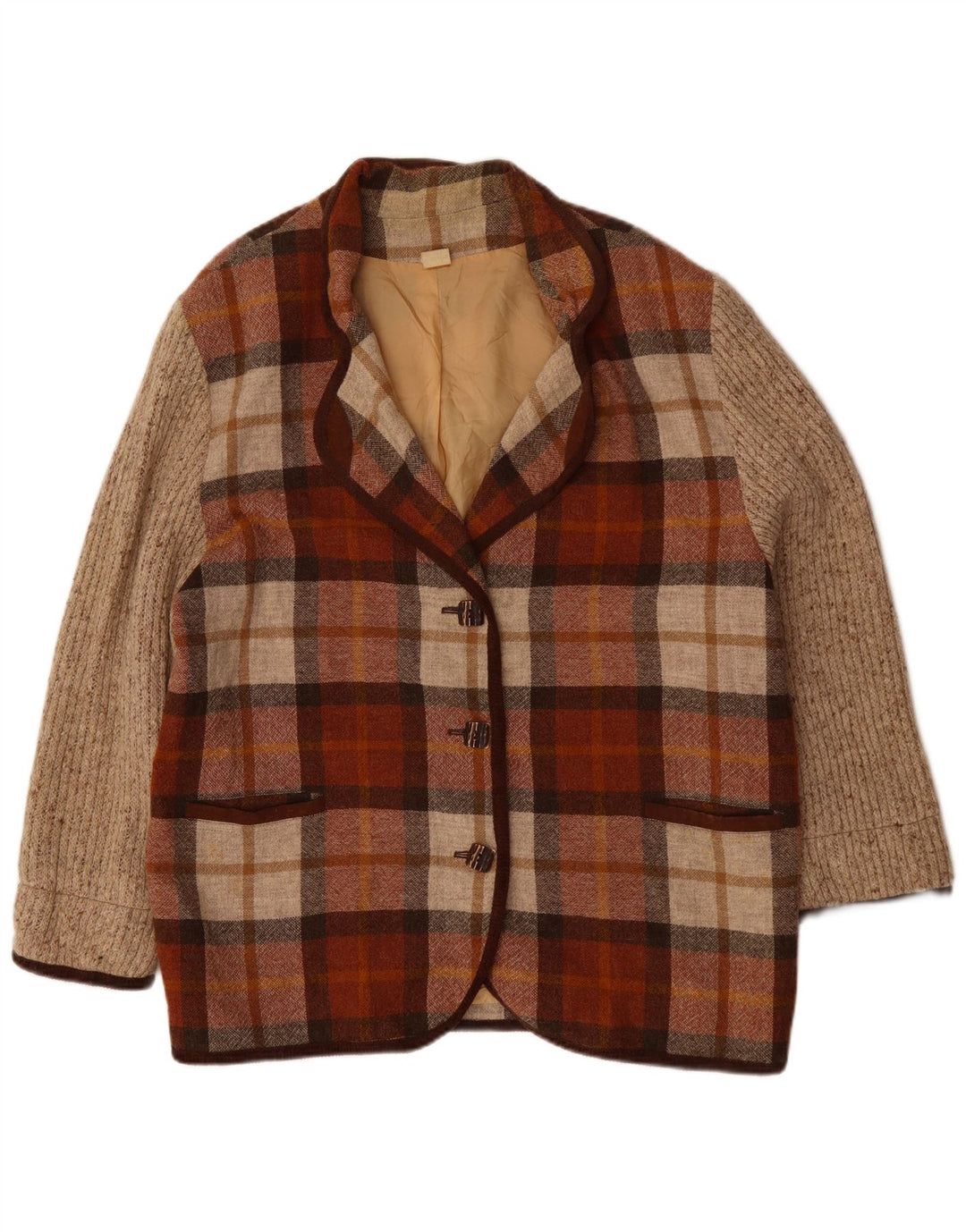 Vintage mujer 3 botones Blazer chaqueta Reino Unido 20 2XL Borgoña Check Poliacrílico