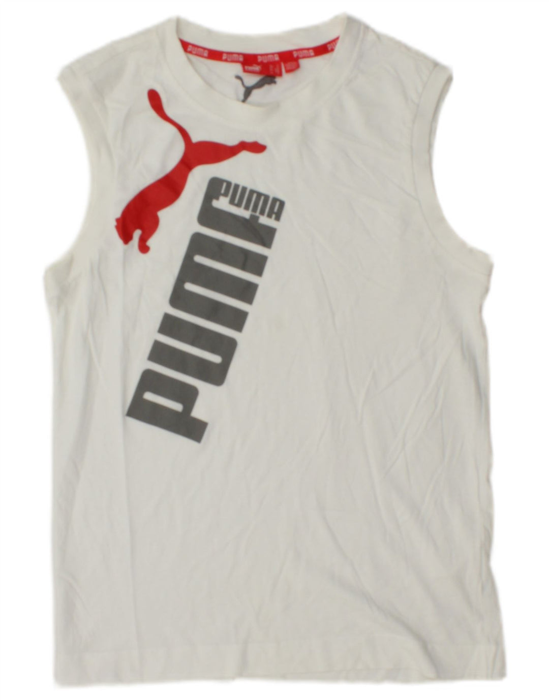 PUMA Camiseta sin mangas con gráfico para hombre pequeña blanca