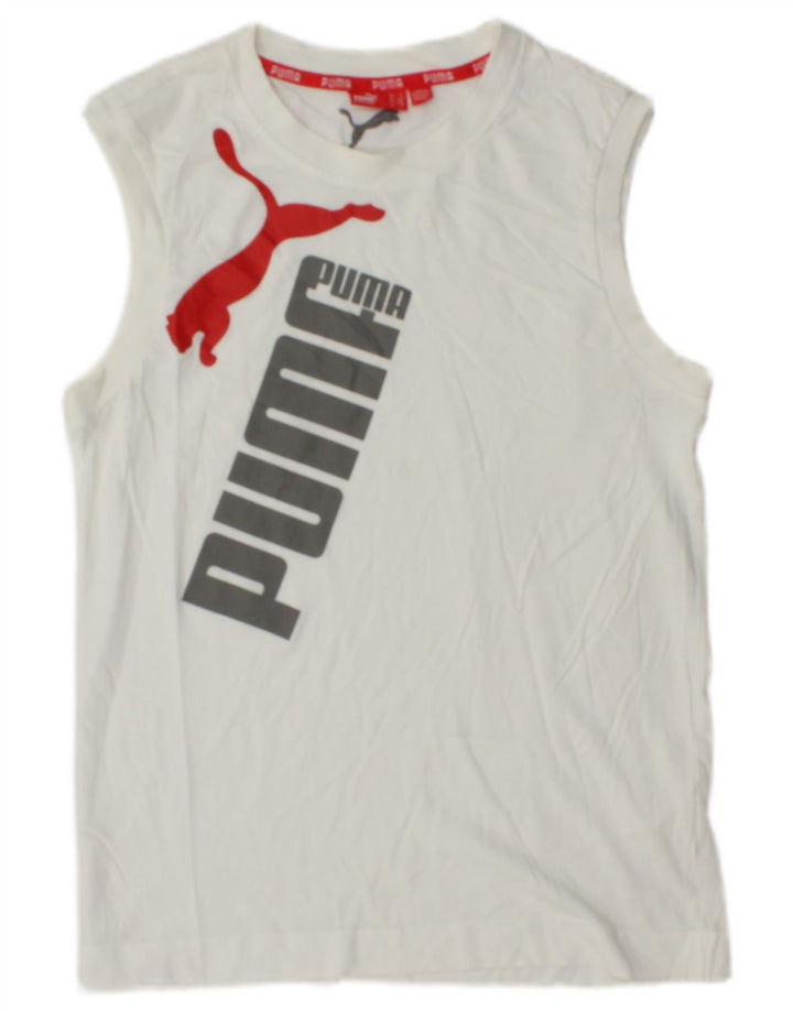 PUMA Camiseta sin mangas con gráfico para hombre pequeña blanca