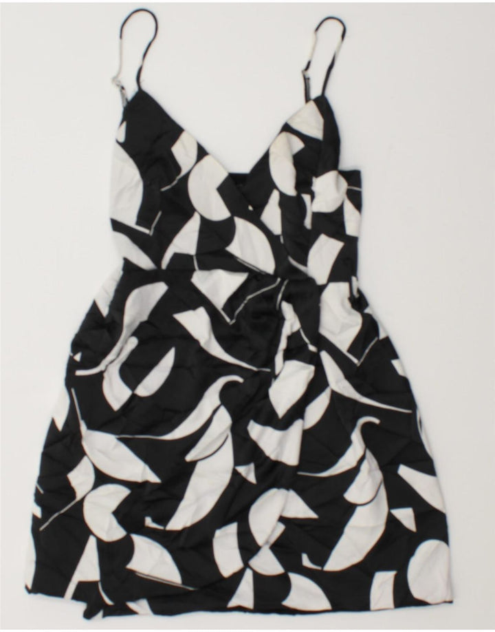 Zara Mujer Mini Vestido De Verano UK 8 Pequeño Negro Geométrico