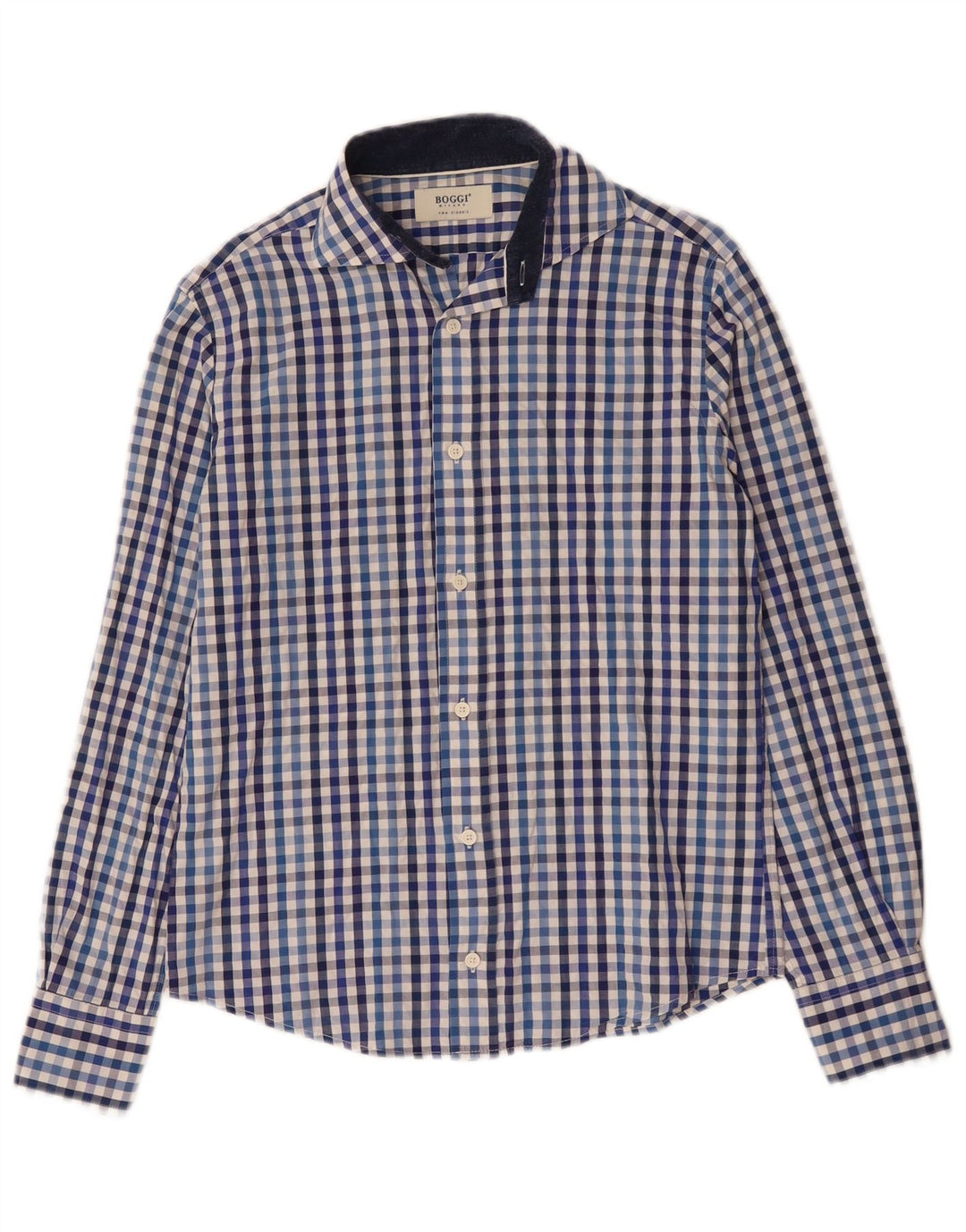 Boggi Hombre Milano Camisa Small Azul Vichy Algodón