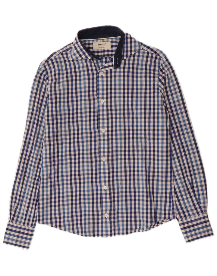 Boggi Hombre Milano Camisa Small Azul Vichy Algodón