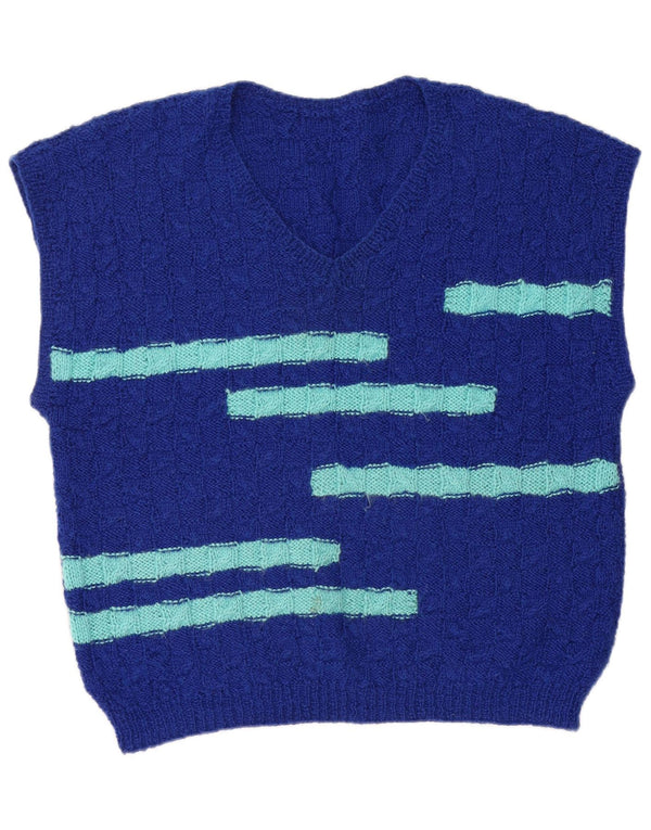 Vintage mujer chaleco camiseta sin mangas Reino Unido 16 rayas azules grandes