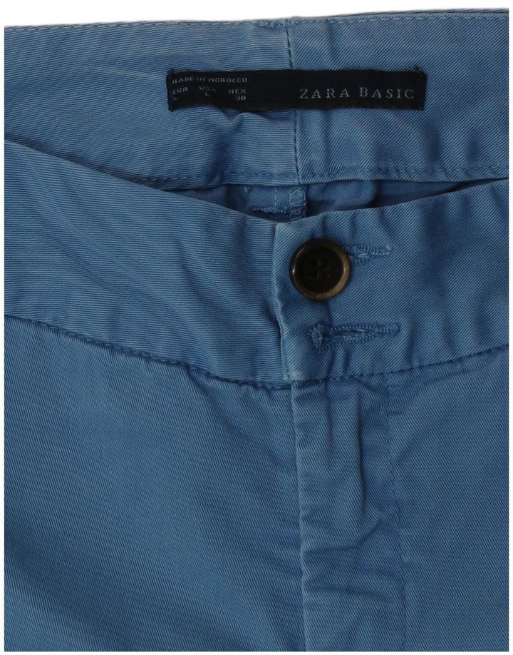 Zara Mujer Pantalones Cortos Chinos Grande W30 Algodón Azul