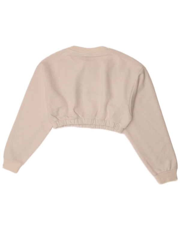 Adidas Mujer Crop Graphic Sudadera Jumper UK 8 Small White Colourblock