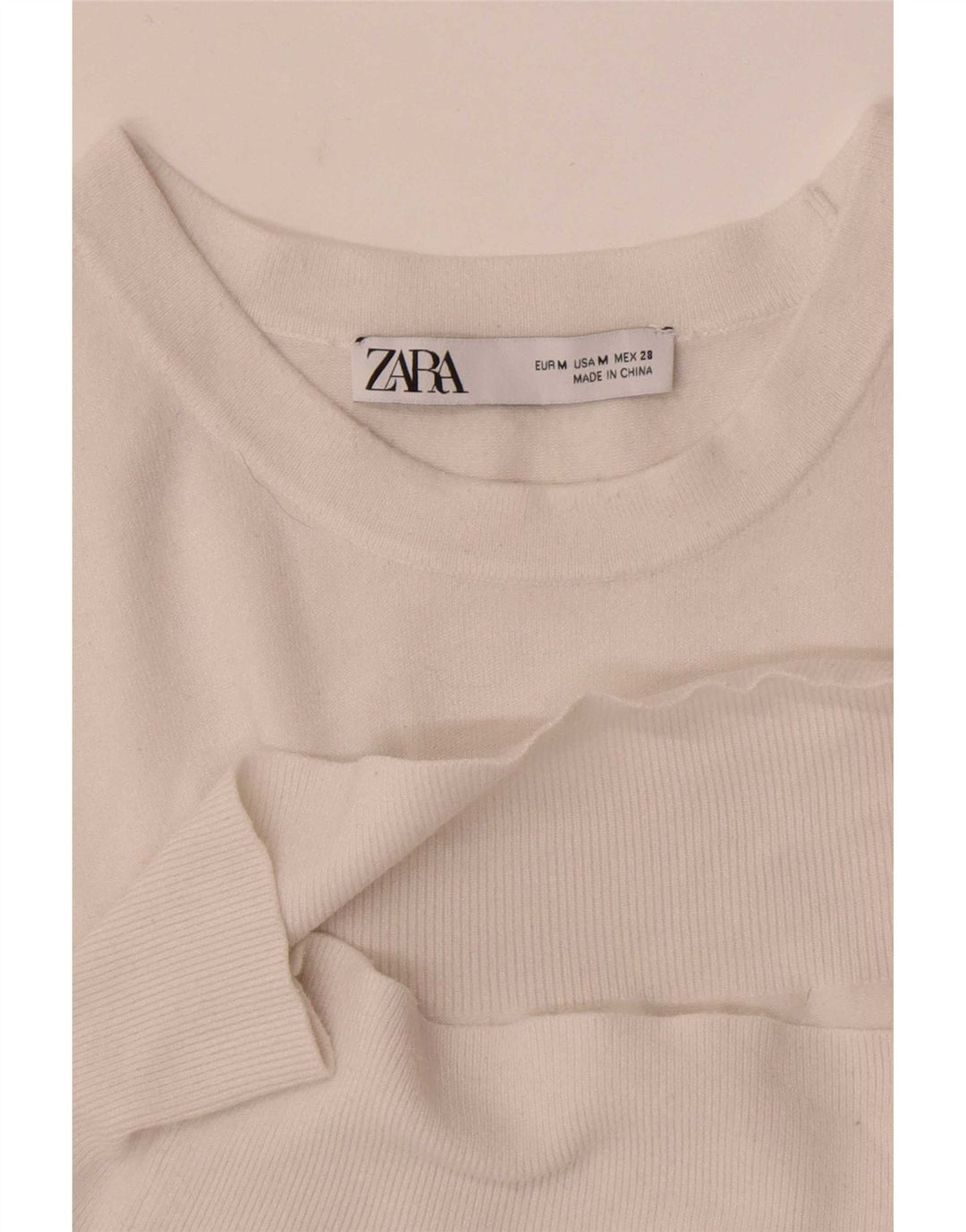 Zara Mujer Blusa De Manga Corta Top UK 42 Medium Blanco