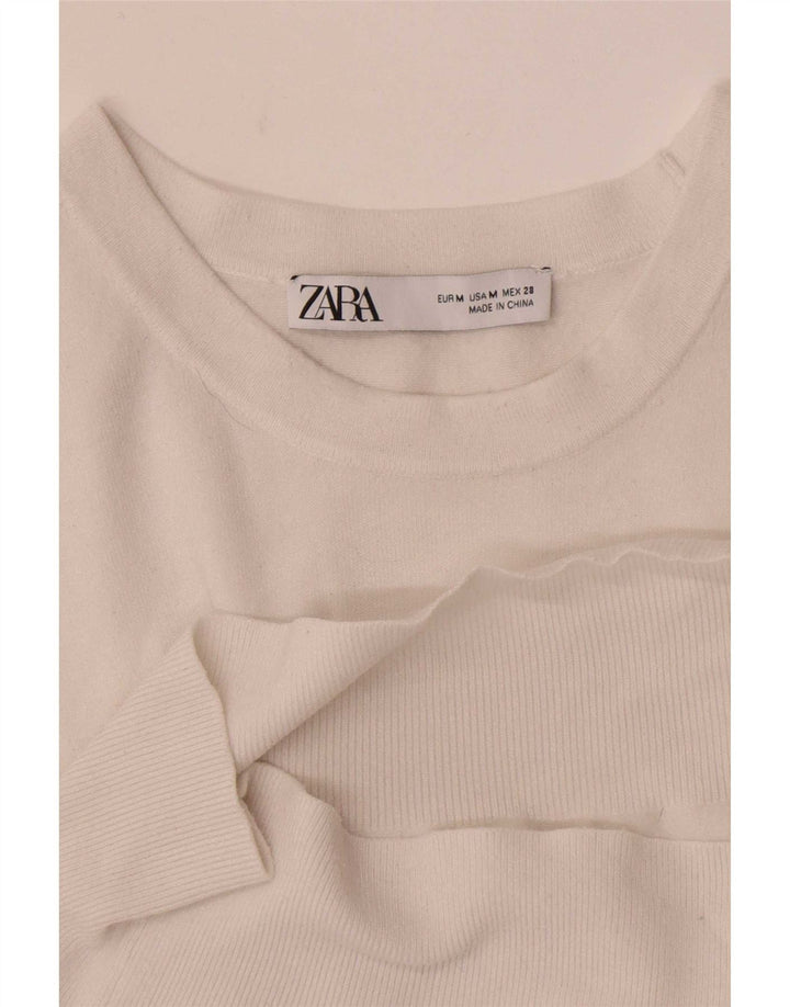 Zara Mujer Blusa De Manga Corta Top UK 42 Medium Blanco