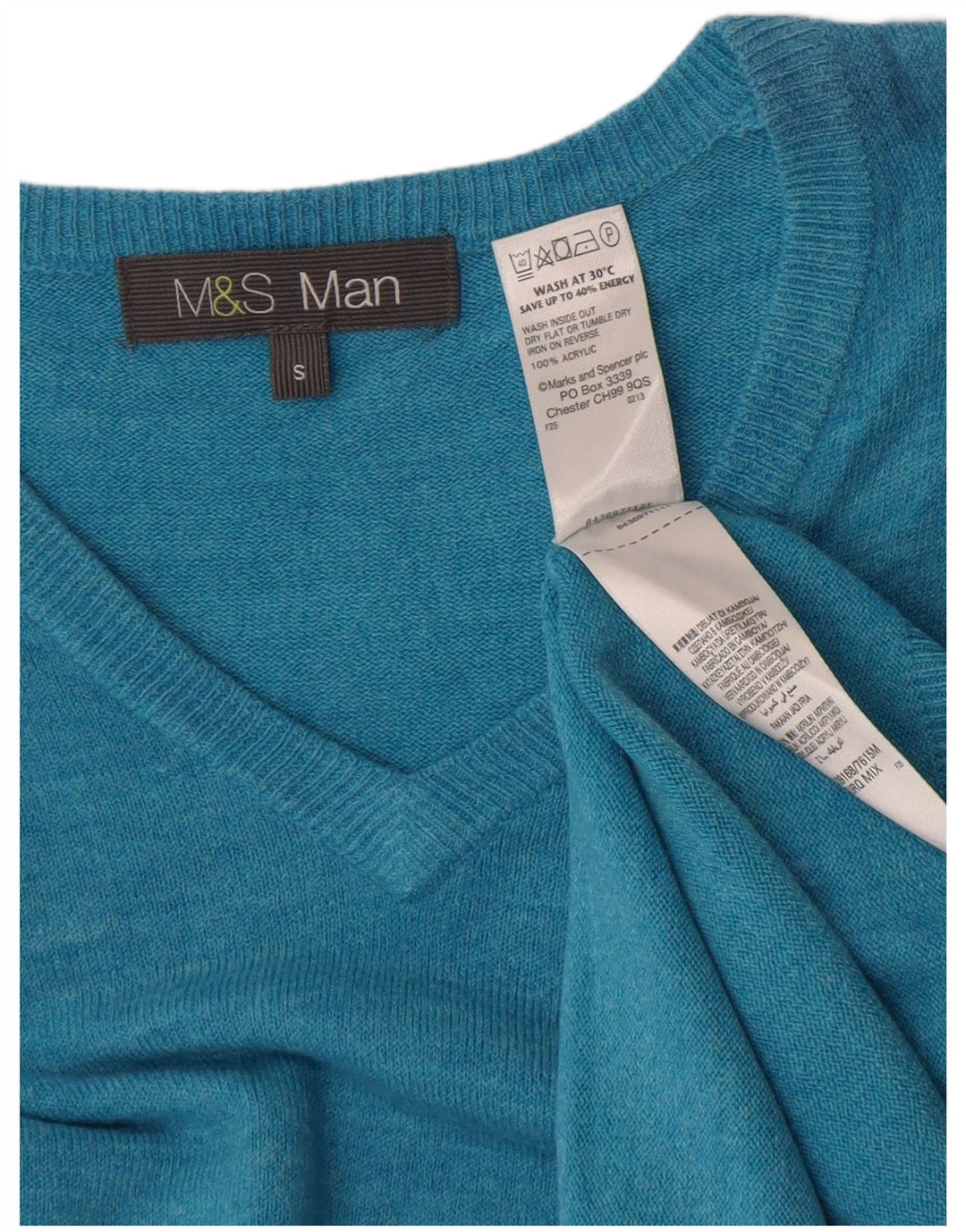 Marks & Spencer Suéter con Cuello en V para Hombre Pequeño Turquesa Moteado