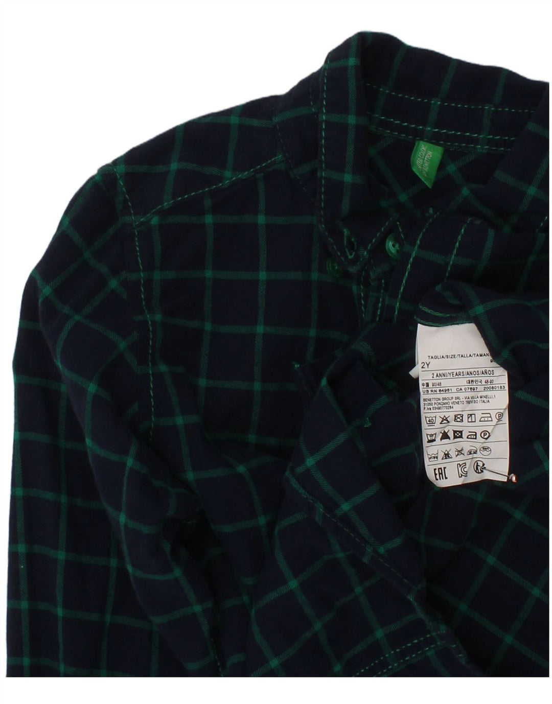 BENETTON Camisa Franela Bebé Niño 18-24 Meses Algodón Cuadros Azul Marino