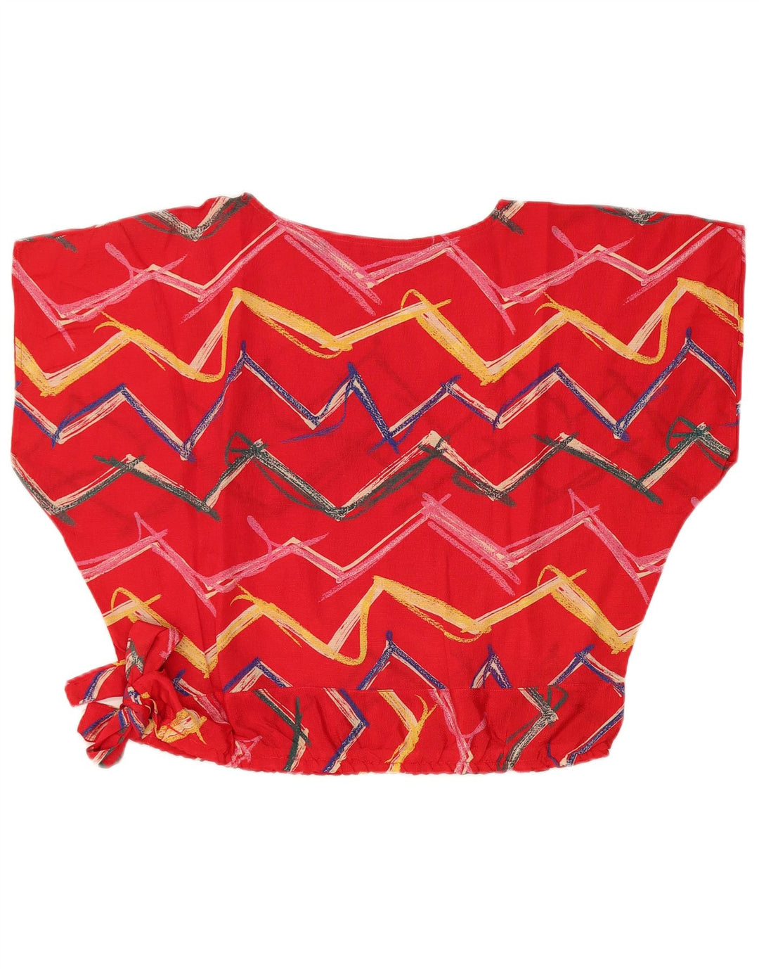 VINTAGE Mujer Loose Fit Crop Top Reino Unido 14 Grande Rojo Geométrico