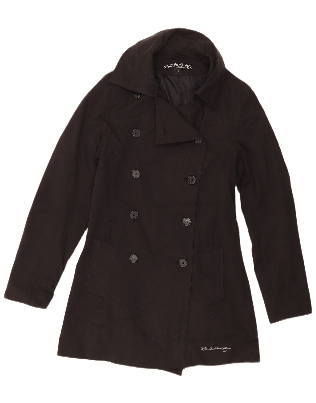 Billabong Abrigo de doble botonadura para mujer UK 10 Small Algodón negro