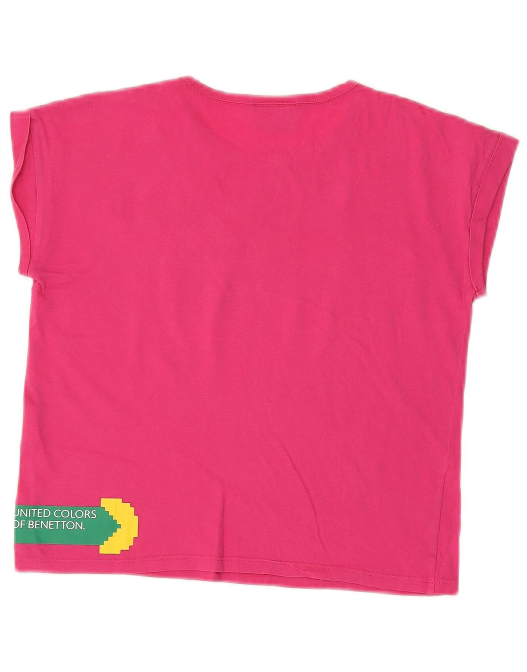 BENETTON Camiseta corta con gráfico Pac-Man para niñas 8-9 años Grande Rosa