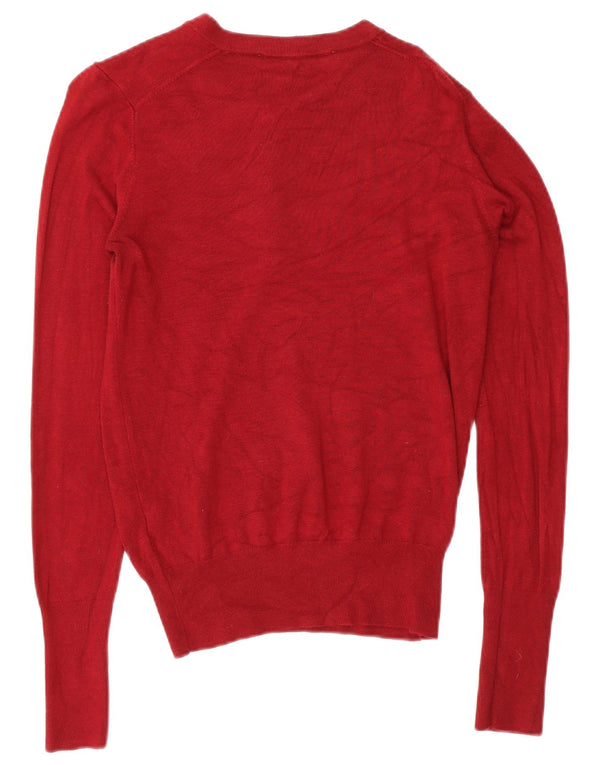 Zara - Jersey con cuello y botones para mujer, talla 40, talla mediana, viscosa burdeos