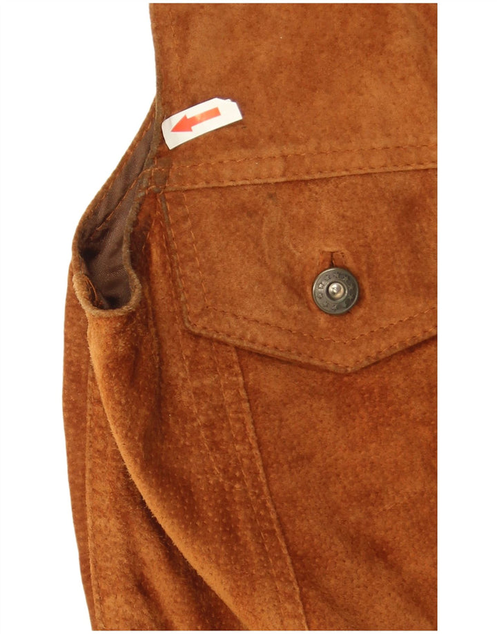 Vintage mujeres crop ante gilet Reino Unido 8 pequeño marrón