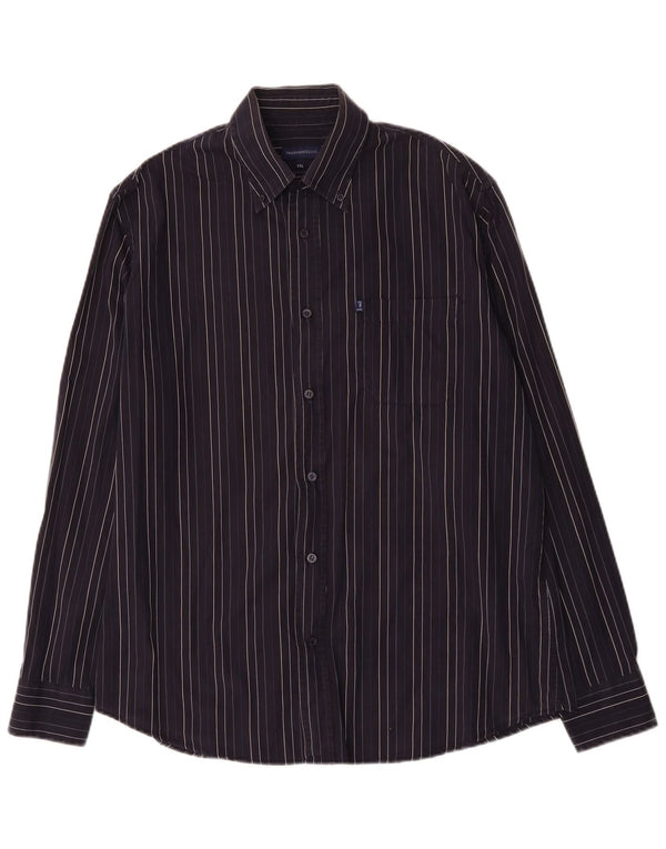 Camisa Hombre Trussardi Jeans 2XL Algodón Rayas Azul Marino
