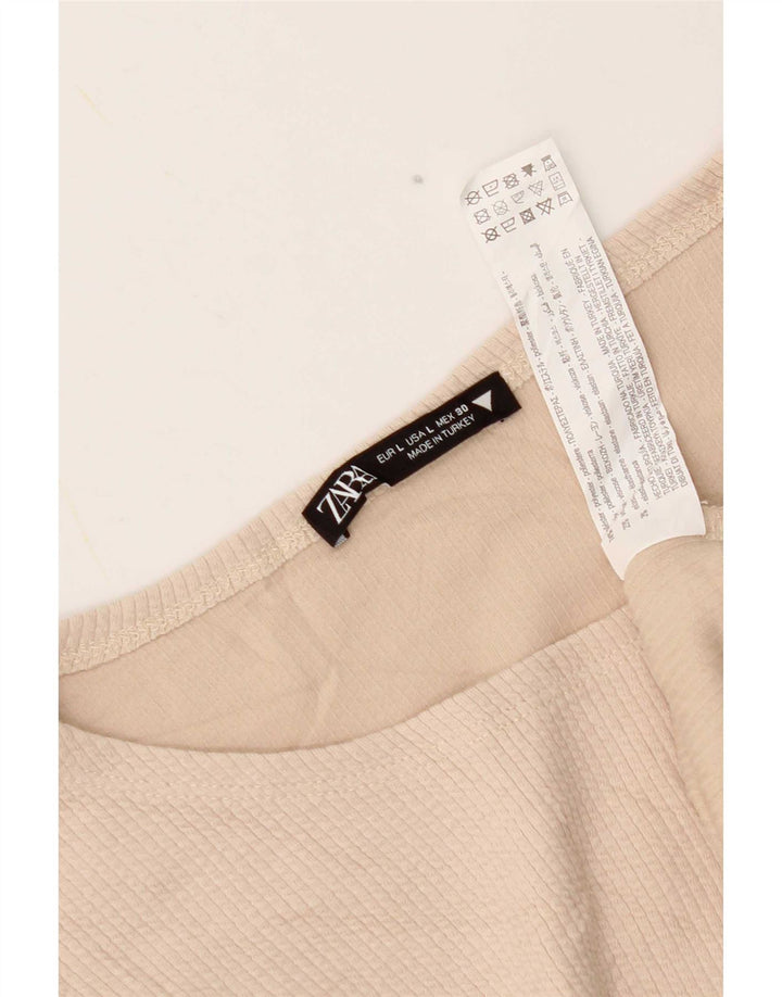 Zara Mujer Crop Top Manga Larga UK 44 Grande Poliéster Beige