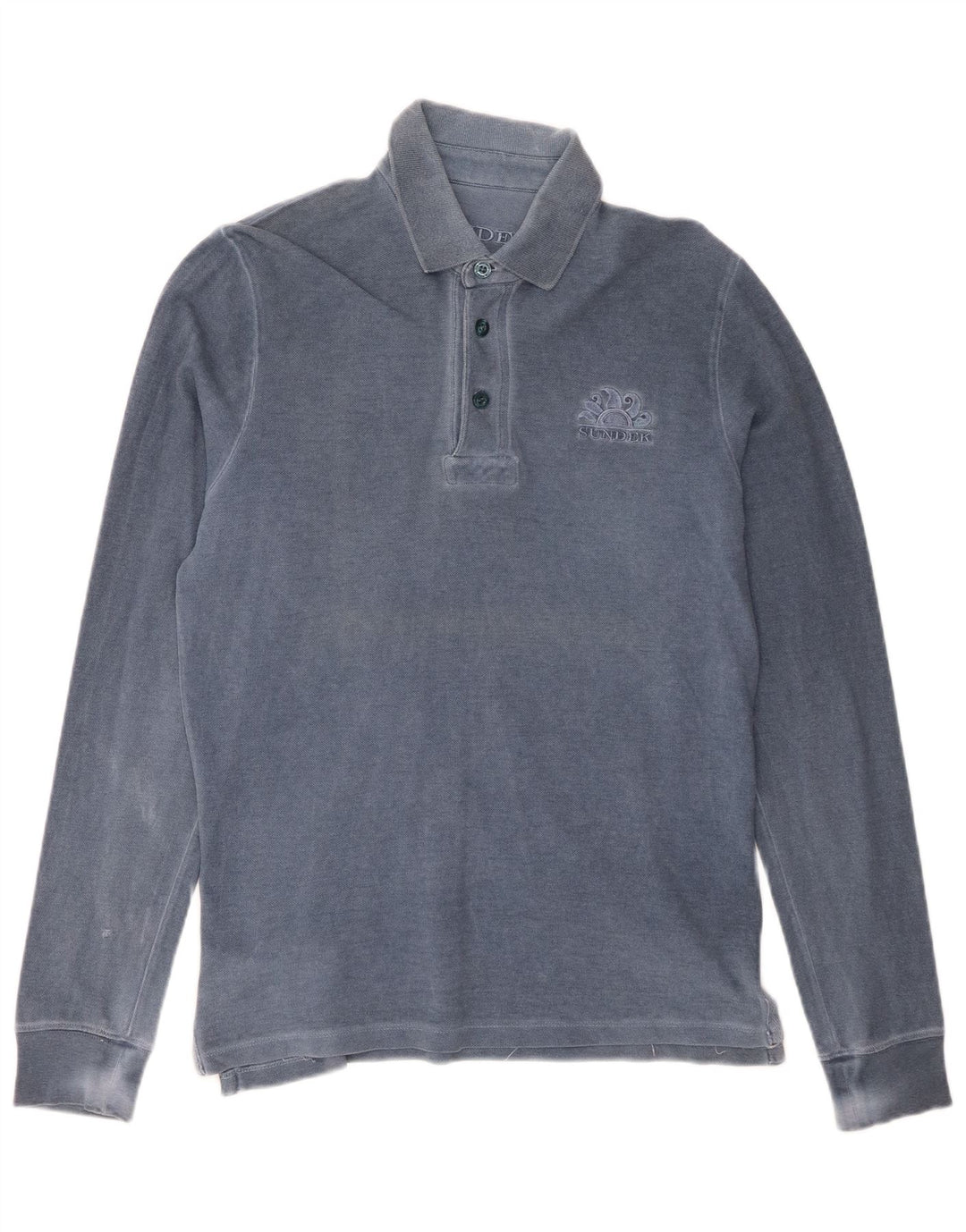 SUNDEK Polo de manga larga para hombre pequeño de algodón azul