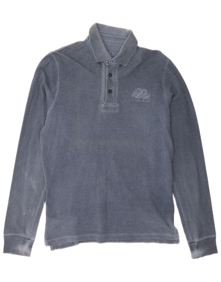 SUNDEK Polo de manga larga para hombre pequeño de algodón azul