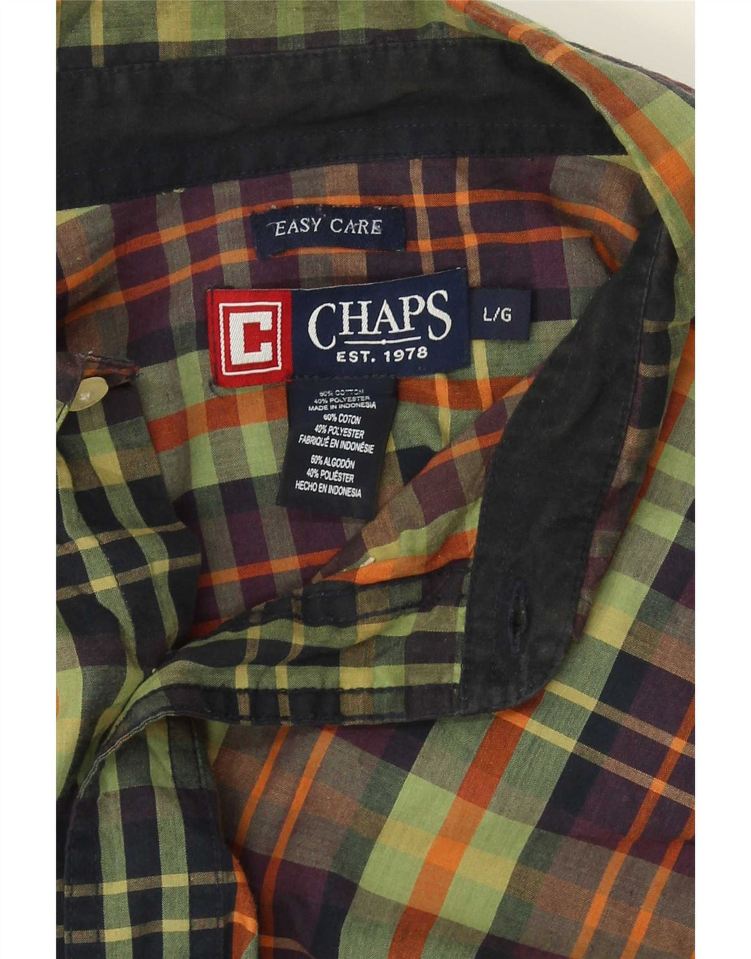Chaps Camisa de fácil cuidado para hombre de algodón a cuadros verdes grandes