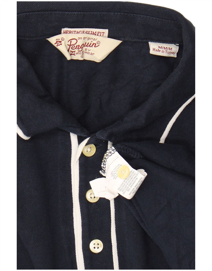 PENGUIN Polo Heritage de manga larga para hombre, corte entallado, azul marino mediano