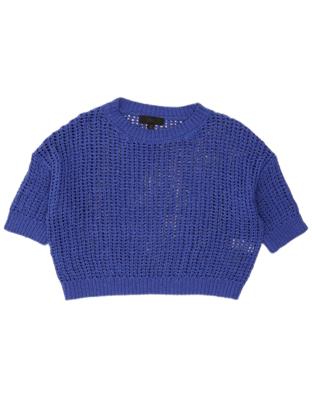Zara Top Corto De Punto Transparente De Gran Tamaño para Mujer UK 10 Small Algodón Azul
