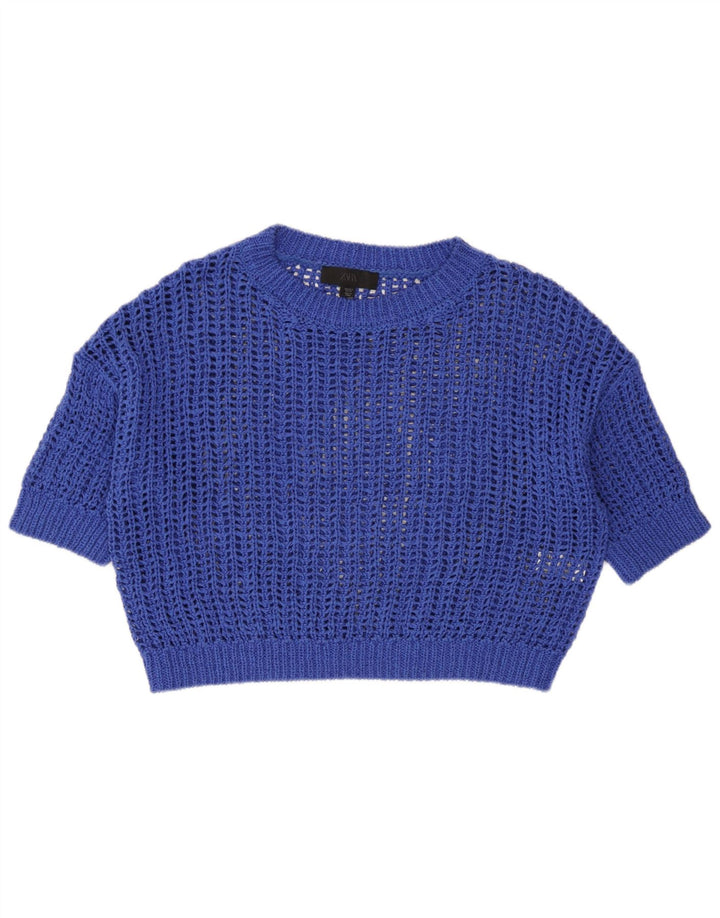 Zara Top Corto De Punto Transparente De Gran Tamaño para Mujer UK 10 Small Algodón Azul