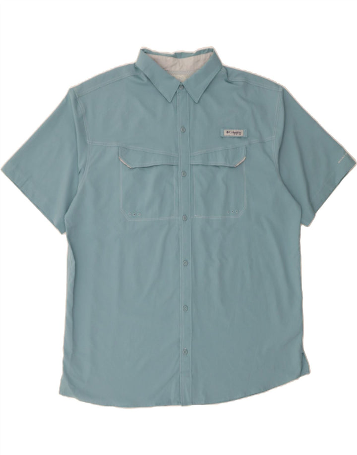 COLUMBIA Mens Short Sleeve Shirt Large Blue Polyester Vintage Columbia and Second-Hand Columbia from Messina Hembry 