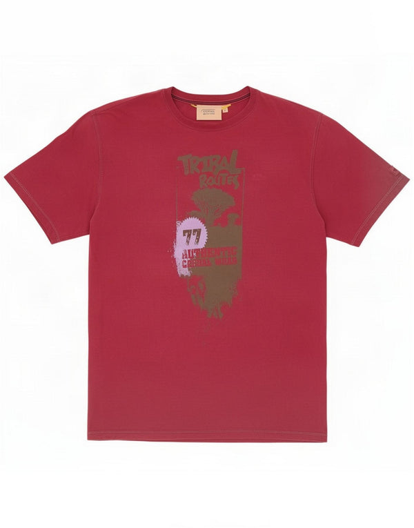 Camel Active Camiseta estampada para hombre Top grande de algodón burdeos