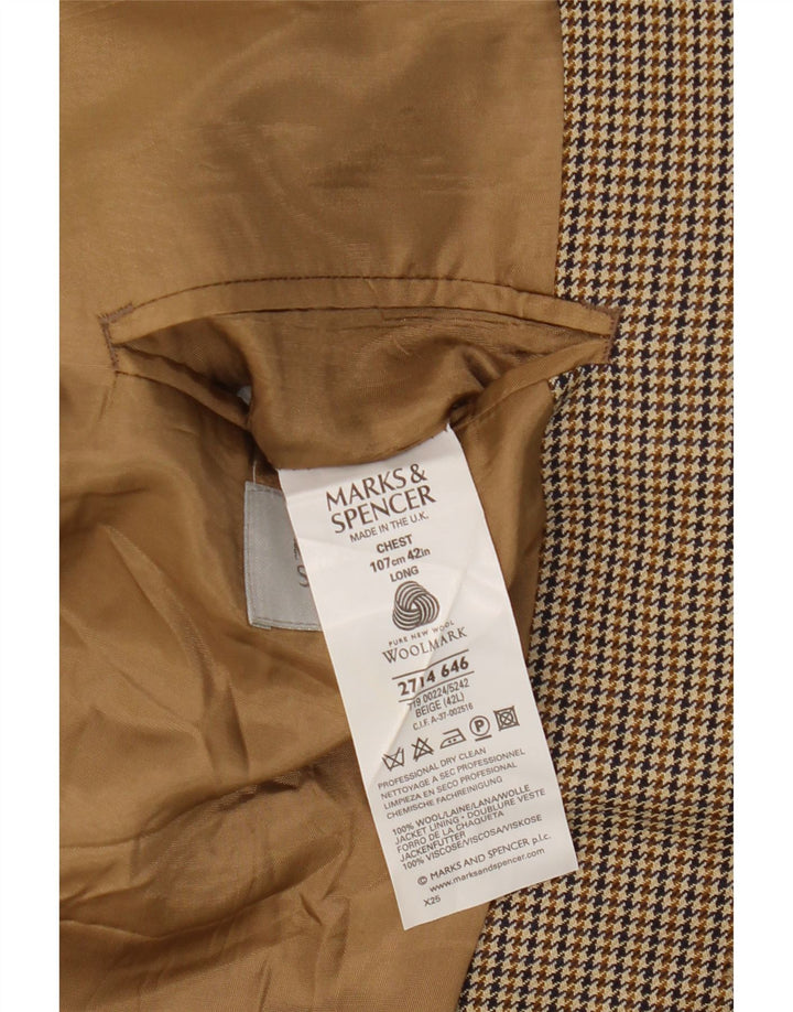 Marks & Spencer Chaqueta tipo blazer larga para hombre UK 42 Large Beige Houndstooth