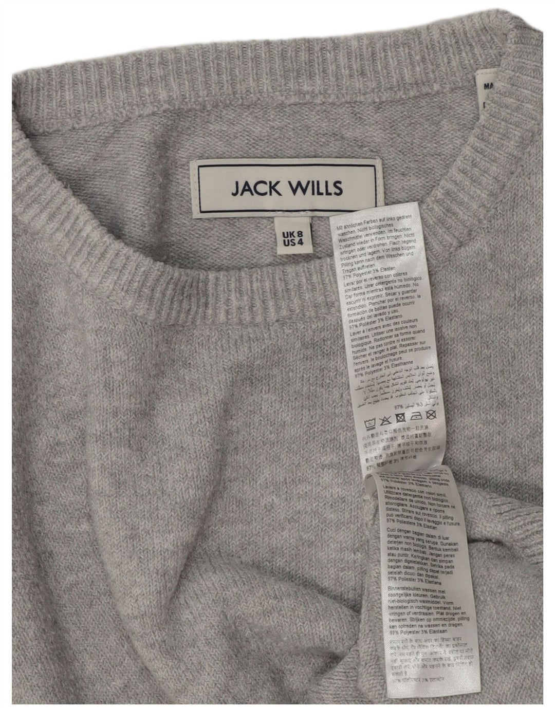 JACK WILLS Suéter tipo jersey de gran tamaño con cuello redondo para mujer UK 8 Small Grey