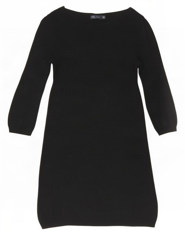 Zara Vestido estilo jersey de manga 3/4 para mujer UK 8 Small Algodón negro