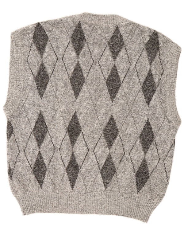 Vintage hombres chaleco tanque top grande gris Argyle/Diamond