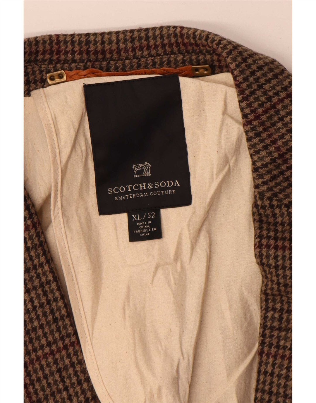 Scotch & Soda Chaqueta tipo blazer de 2 botones para hombre IT 52 XL Lana de pata de gallo marrón