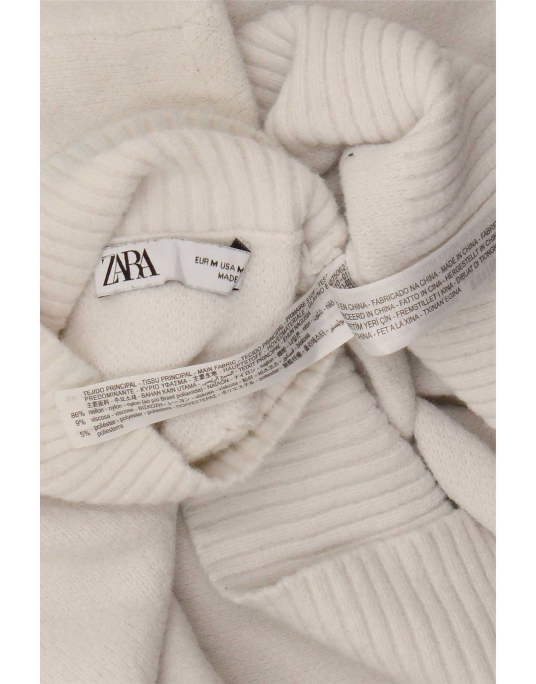 Zara - Jersey con cuello alto para mujer, talla 40, nailon blanco mediano