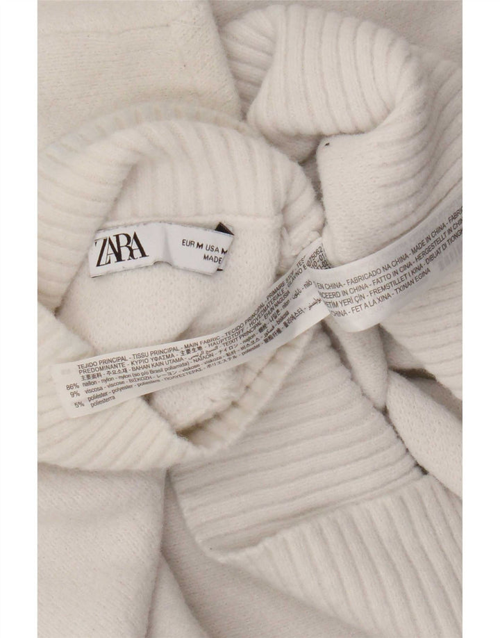 Zara - Jersey con cuello alto para mujer, talla 40, nailon blanco mediano