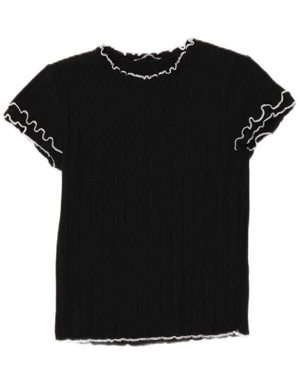 Zara Mujer Crop Camiseta Top UK 40 Mediano Negro Poliéster