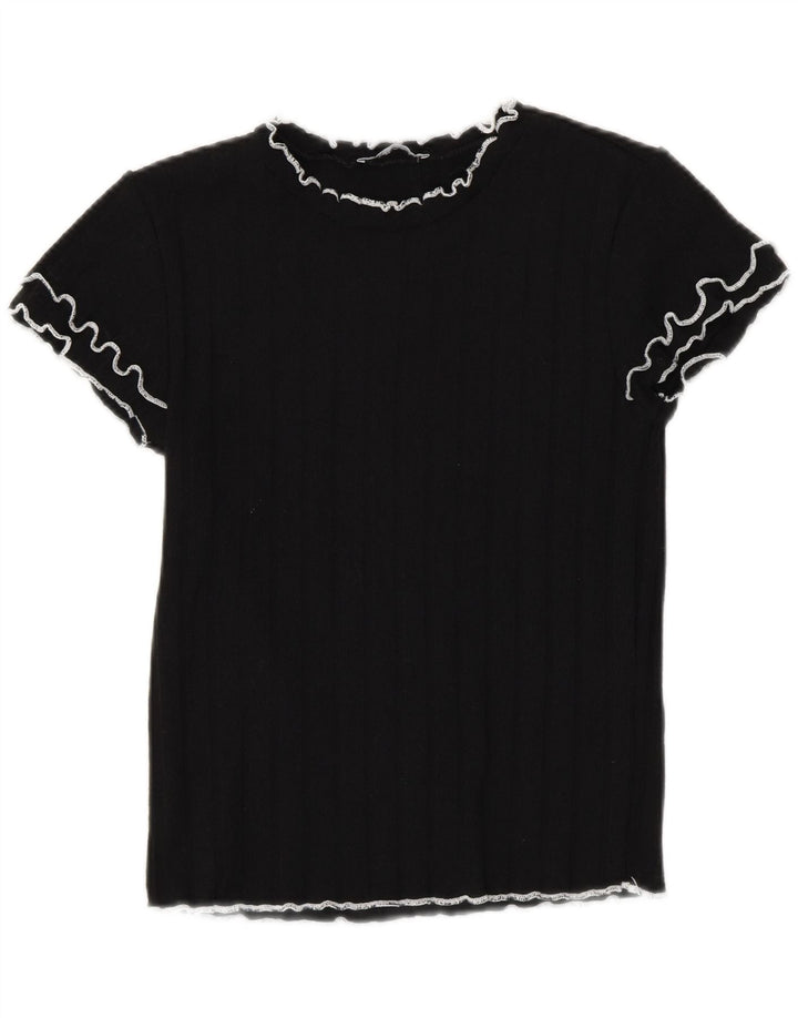 Zara Mujer Crop Camiseta Top UK 40 Mediano Negro Poliéster