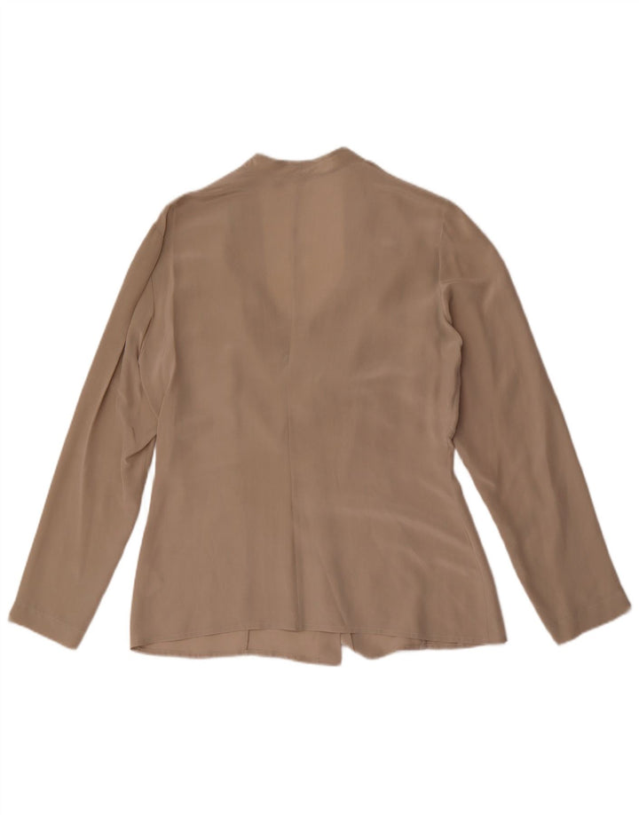 Vintage mujer frente corbata camisa blusa Reino Unido 14 seda beige grande