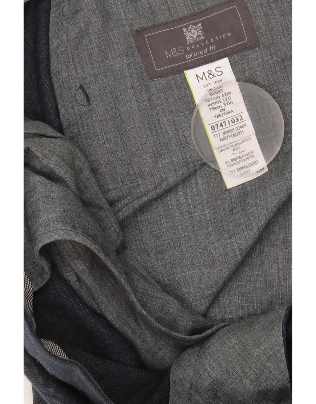 Marks & Spencer Pantalones de traje a medida para hombre W42 L31 Azul marino a cuadros