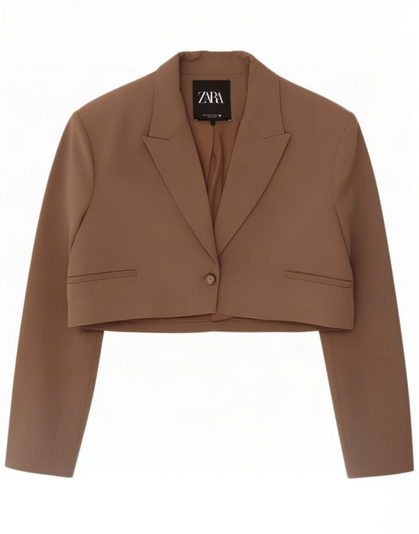 Zara Chaqueta Bolero 1 Botón Mujer UK 44 Marrón Medio Poliéster