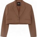 Zara Chaqueta Bolero 1 Botón Mujer UK 44 Marrón Medio Poliéster