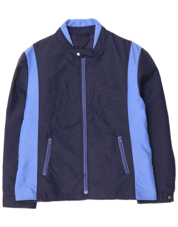 Vintage hombres cortavientos chaqueta Reino Unido 40 grande azul marino colorblock poliamida