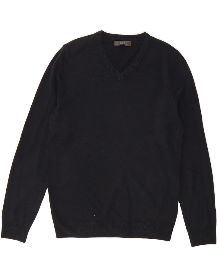 MARKS & SPENCER Mens V-Neck Jumper Sweater Medium Black Acrylic Vintage Marks & Spencer and Second-Hand Marks & Spencer from Messina Hembry 
