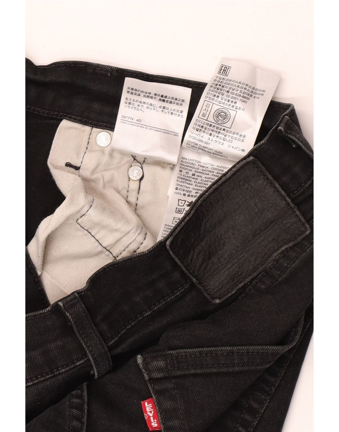 Vaqueros pitillo para hombre Levi's W30 L32 Algodón negro