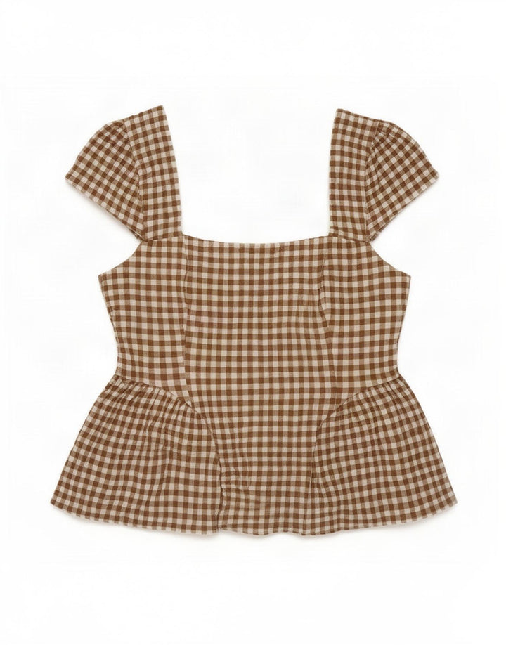 Marks & Spencer Blusa para Mujer Top UK 40 Medio Beige Gingham Algodón