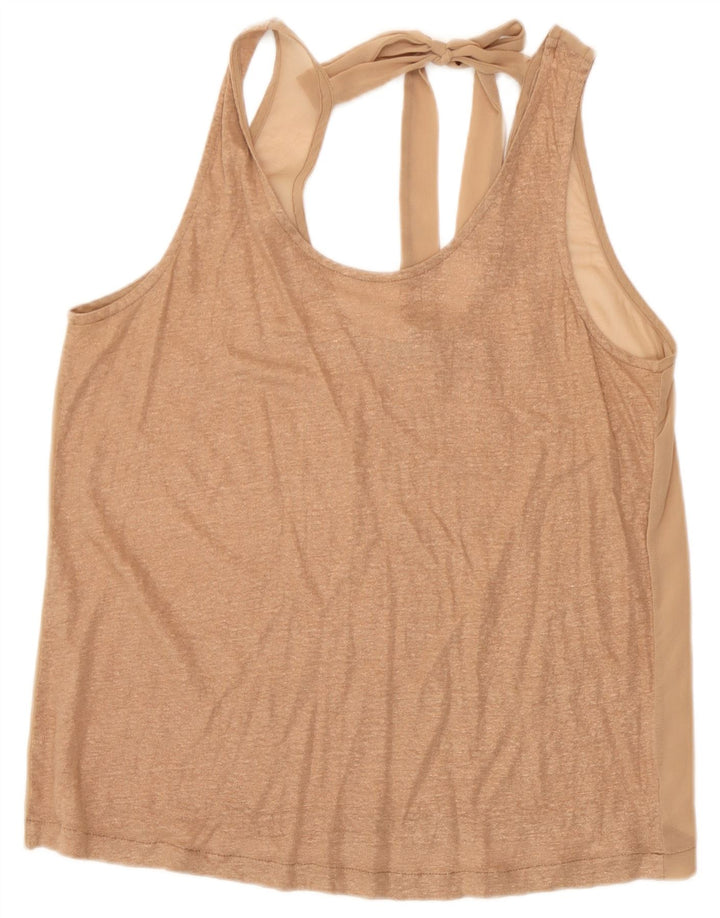 Benetton Top Sin Mangas Mujer UK 42 Lino Beige Medio