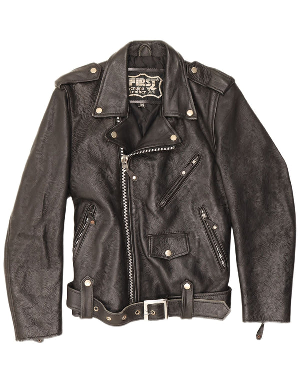 Primera chaqueta motera de cuero para hombre UK 34 XS Negro